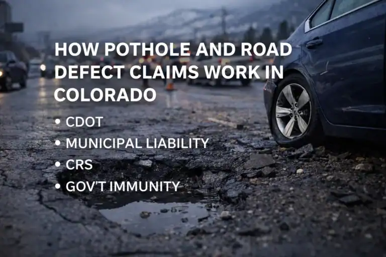 How Pothole and Road Defect Claims Work in Colorado: CDOT, Municipal Liability, and CRS Explained
